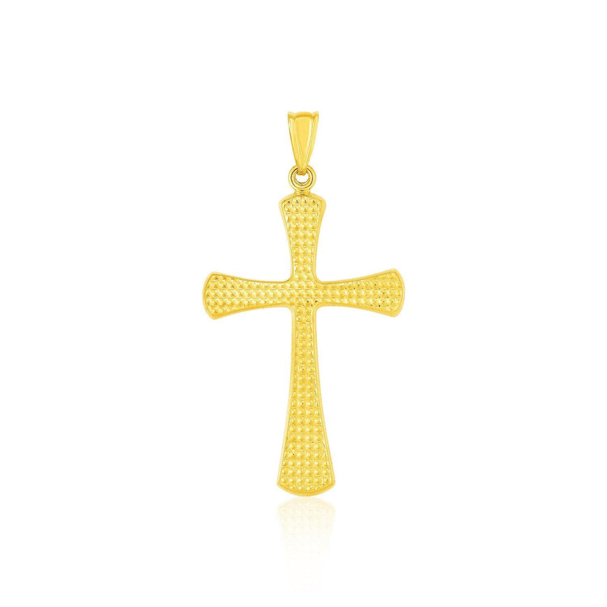 14k Yellow Gold Cross Pendant with Beaded Texture - Ellie Belle