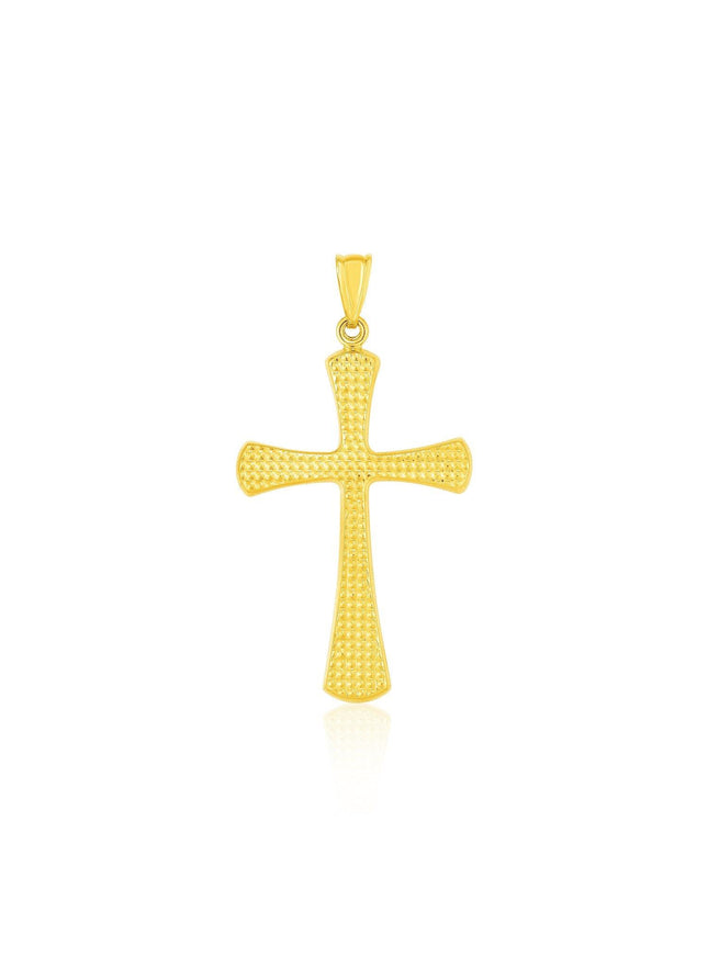 14k Yellow Gold Cross Pendant with Beaded Texture - Ellie Belle