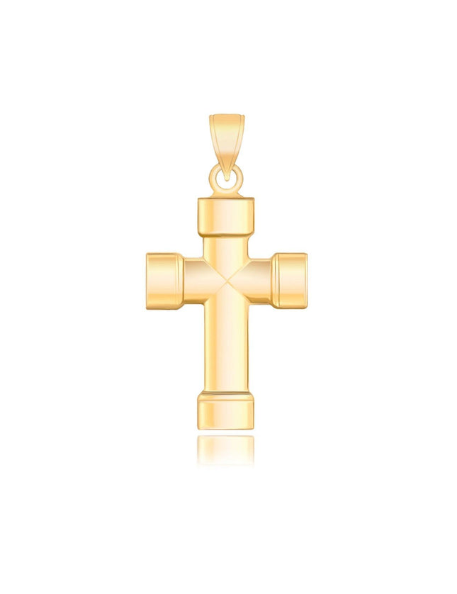14k Yellow Gold Cross Pendant with Block Like Ends - Ellie Belle