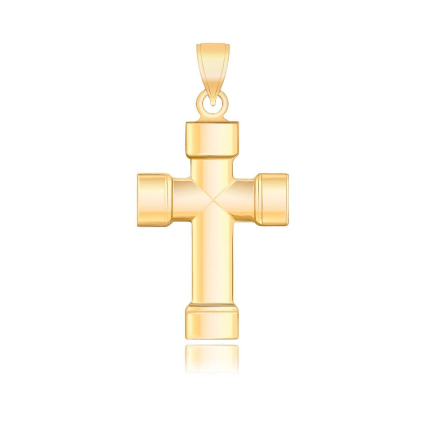 14k Yellow Gold Cross Pendant with Block Like Ends - Ellie Belle