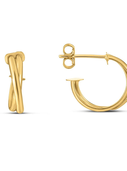 14k Yellow Gold Crossover Hoops - Ellie Belle