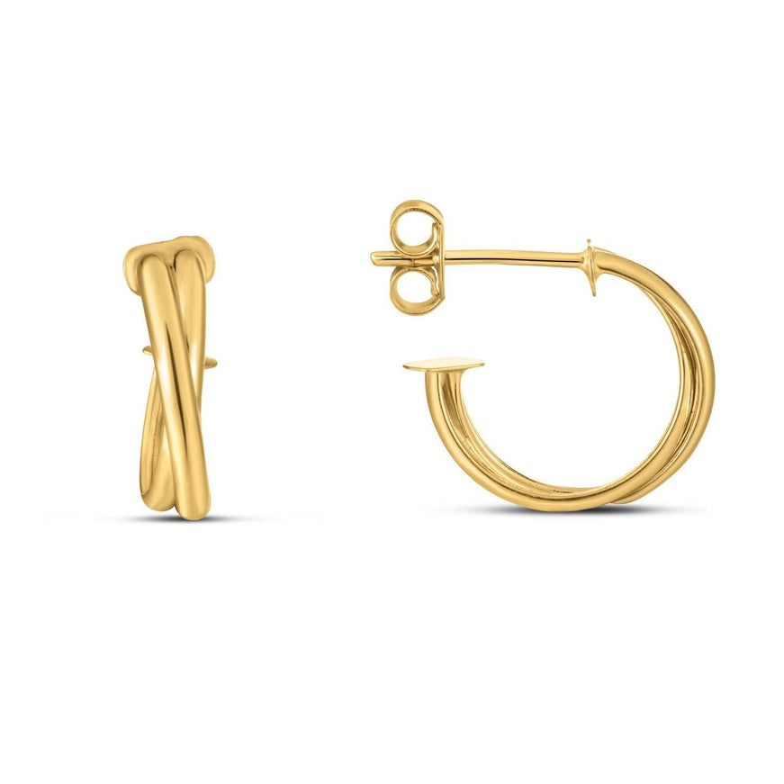 14k Yellow Gold Crossover Hoops - Ellie Belle