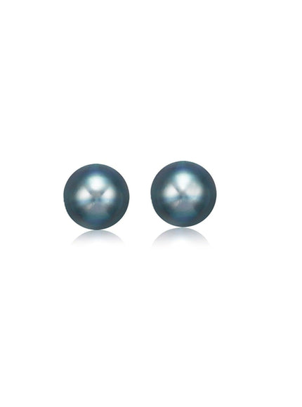 14k Yellow Gold Cultured Black Pearl Stud Earrings (6.0 mm) - Ellie Belle