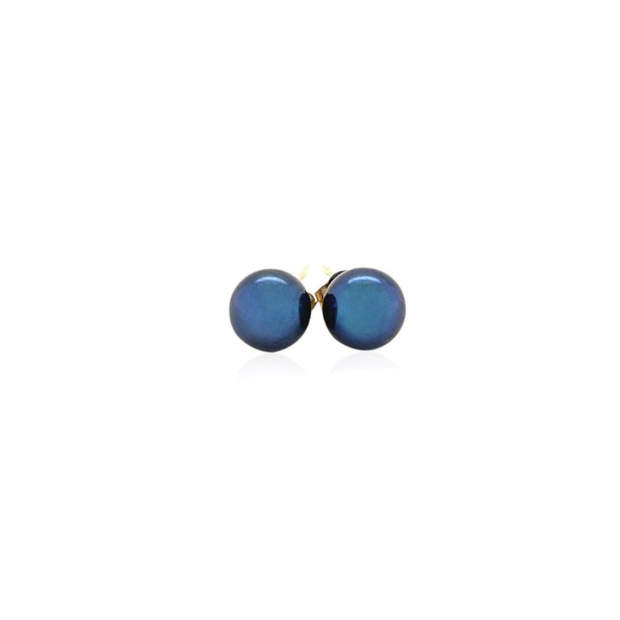 14k Yellow Gold Cultured Black Pearl Stud Earrings (6.0 mm) - Ellie Belle