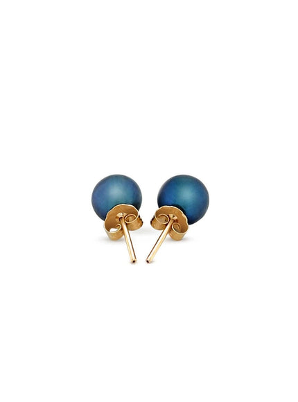 14k Yellow Gold Cultured Black Pearl Stud Earrings (7.0 mm) - Ellie Belle