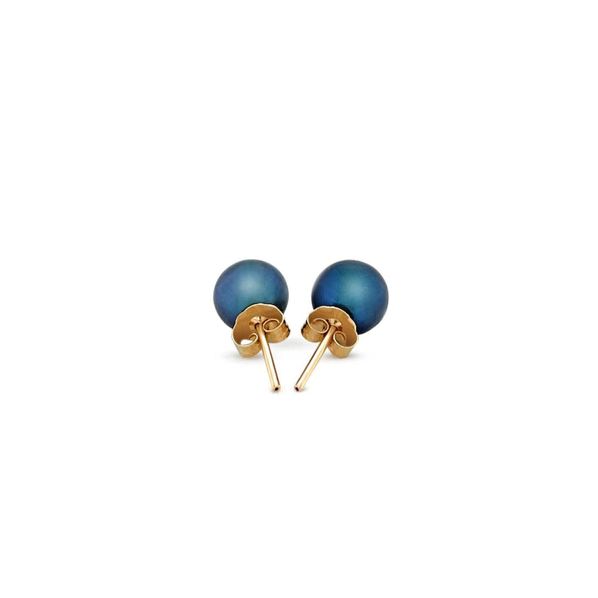 14k Yellow Gold Cultured Black Pearl Stud Earrings (7.0 mm) - Ellie Belle