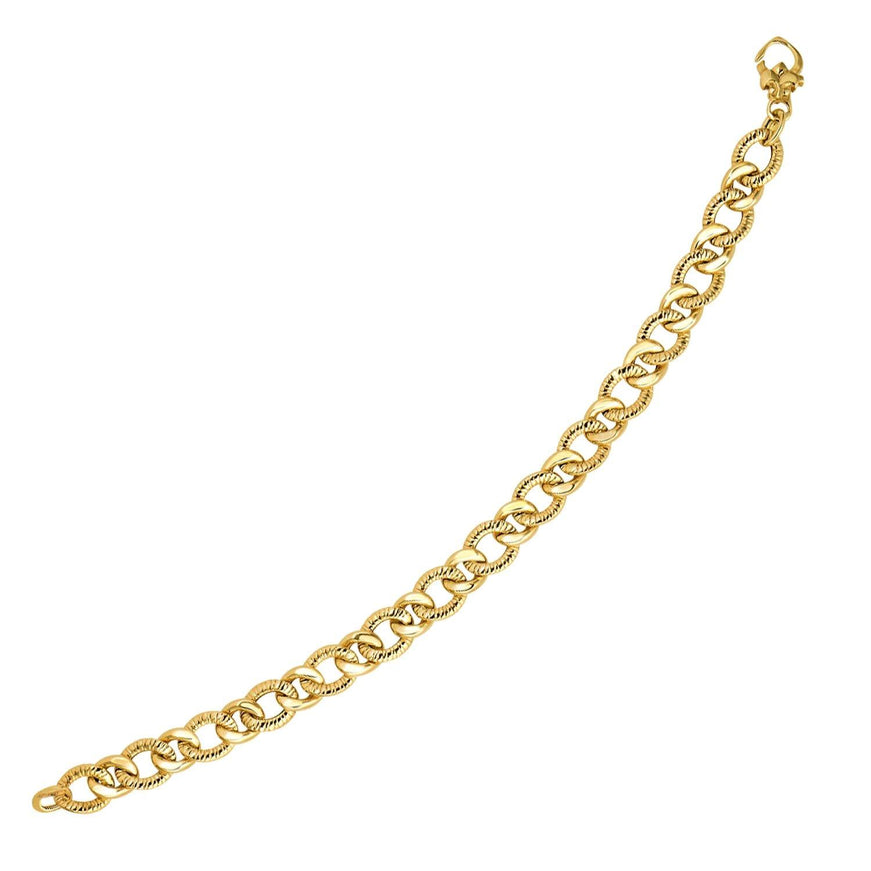 14k Yellow Gold Curb Chain Design with Diamond Cuts Bracelet - Ellie Belle