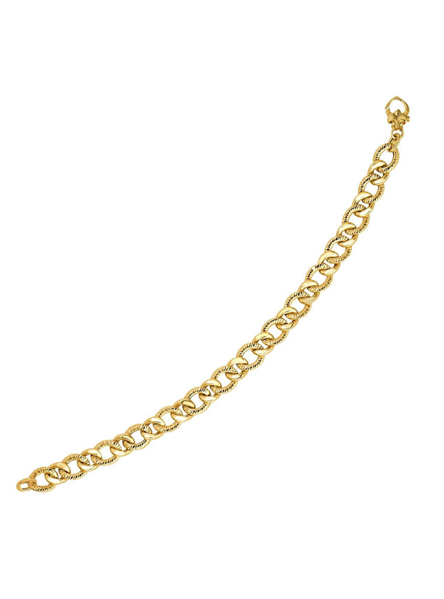 14k Yellow Gold Curb Chain Design with Diamond Cuts Bracelet - Ellie Belle