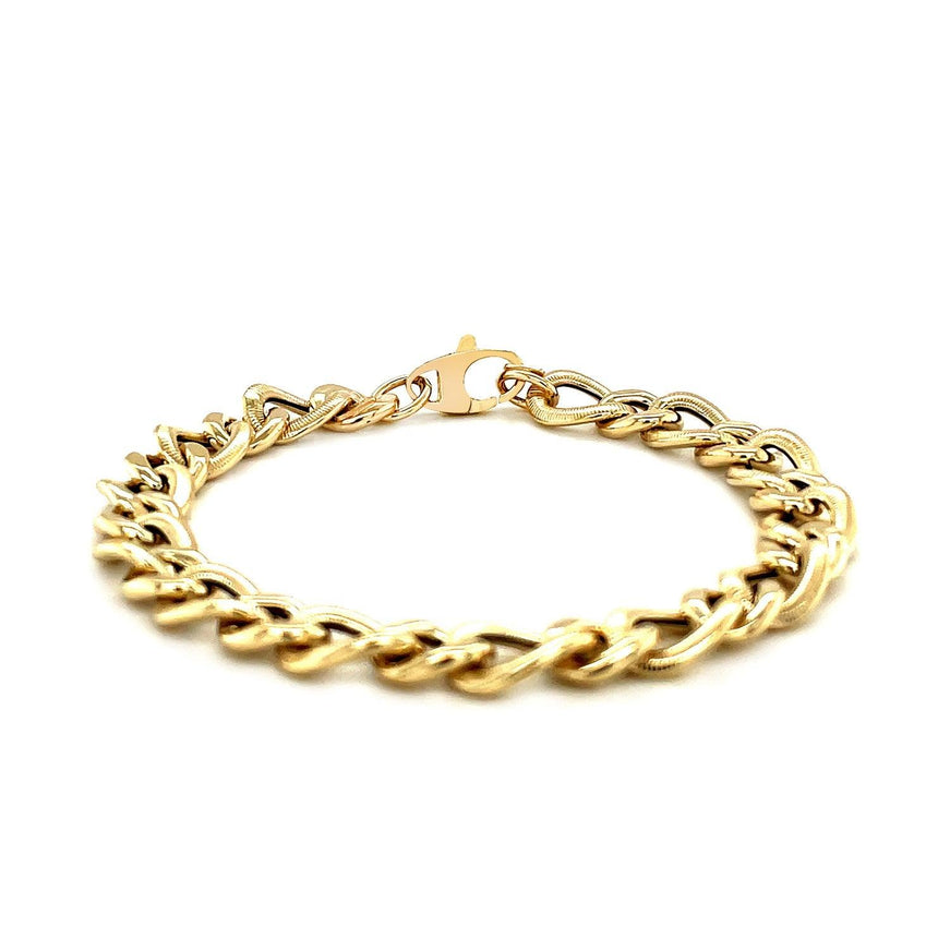 14k Yellow Gold Curb Chain Design with Diamond Cuts Bracelet - Ellie Belle