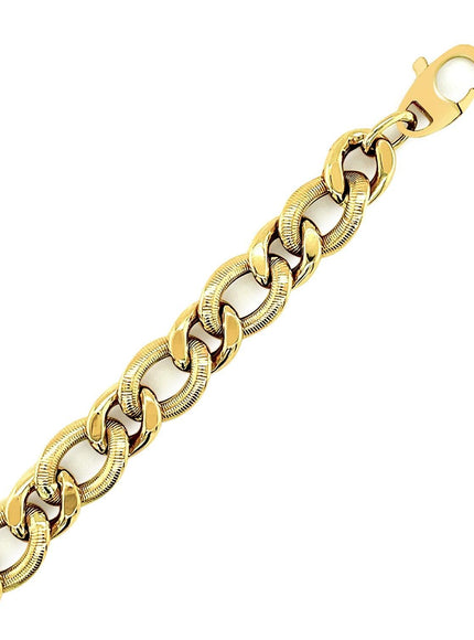 14k Yellow Gold Curb Chain Design with Diamond Cuts Bracelet - Ellie Belle