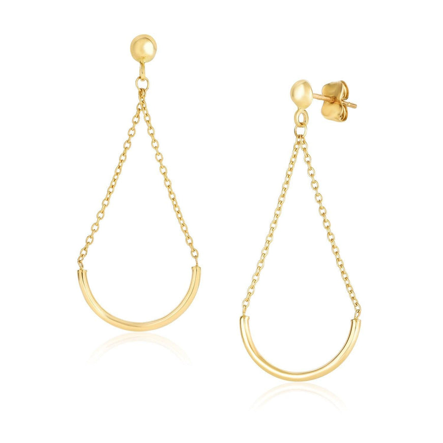 14k Yellow Gold Curved Chain Drop Earrings - Ellie Belle