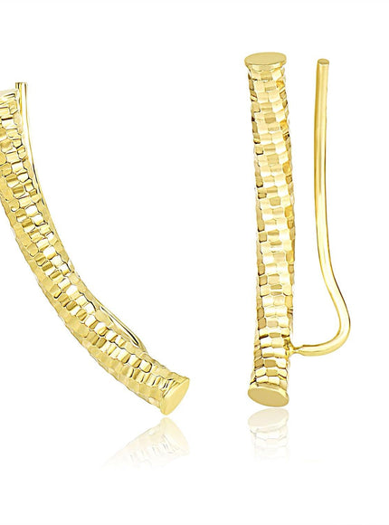 14k Yellow Gold Curved Tube Earrings with Diamond Cuts - Ellie Belle