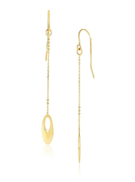 14k Yellow Gold Cutout Oval Chain Dangling Earrings - Ellie Belle