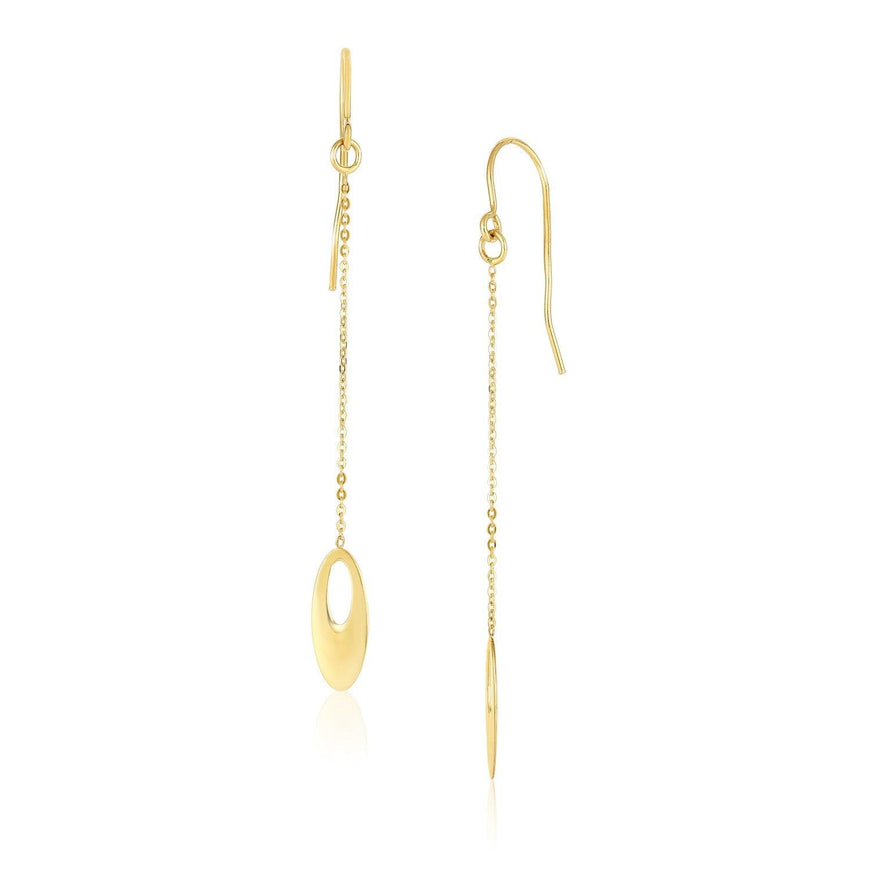 14k Yellow Gold Cutout Oval Chain Dangling Earrings - Ellie Belle