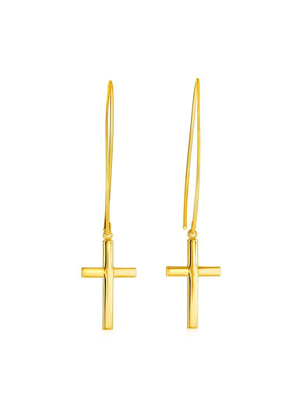 14k Yellow Gold Dangle Cross Earrings - Ellie Belle