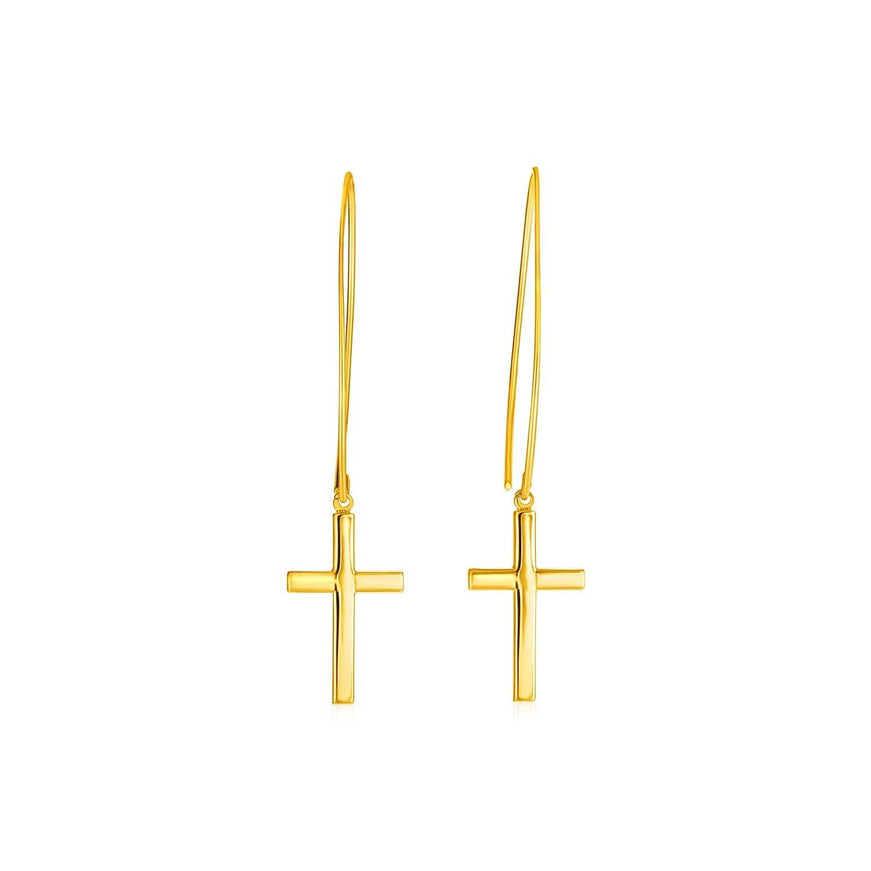 14k Yellow Gold Dangle Cross Earrings - Ellie Belle