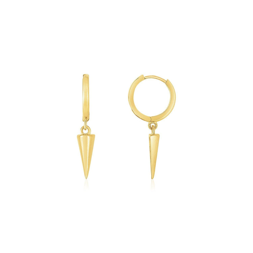 14K Yellow Gold Dangling Spike Drop Hoop Earrings - Ellie Belle