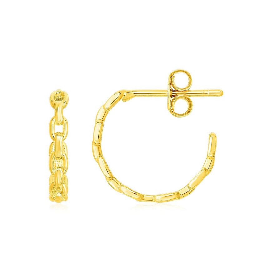 14k Yellow Gold Delicate Chain Hoop Earrings - Ellie Belle