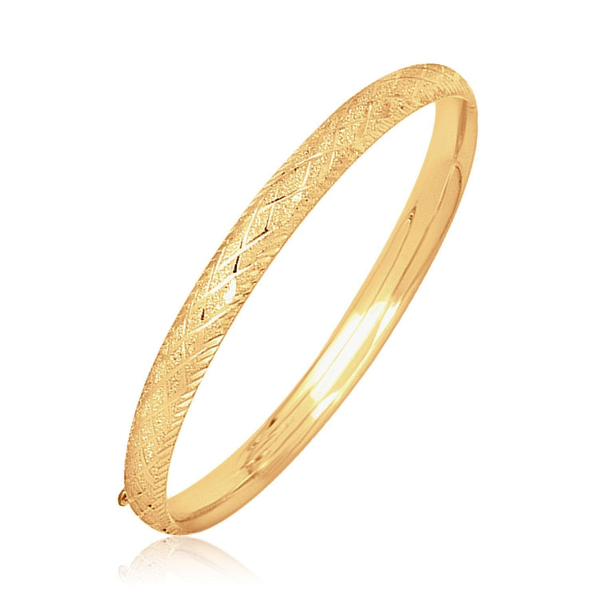 14k Yellow Gold Diamond Cut Design Dome Motif Children's Bangle - Ellie Belle