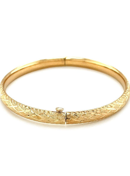 14k Yellow Gold Diamond Cut Design Dome Motif Children's Bangle - Ellie Belle