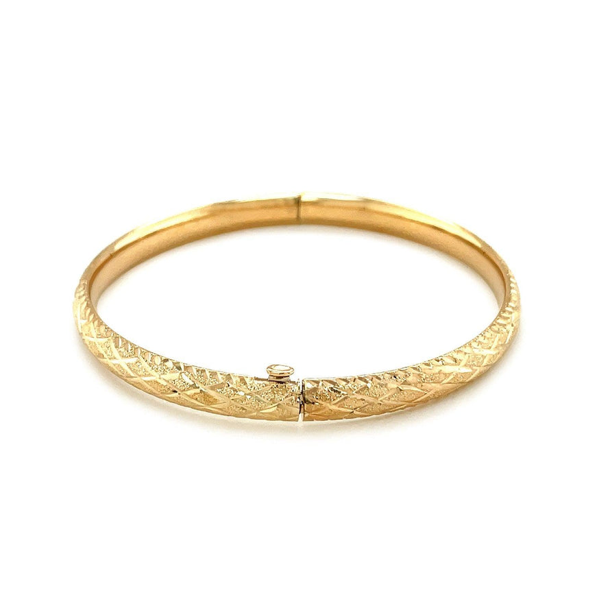 14k Yellow Gold Diamond Cut Design Dome Motif Children's Bangle - Ellie Belle