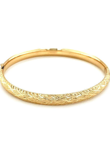 14k Yellow Gold Diamond Cut Design Dome Motif Children's Bangle - Ellie Belle