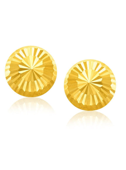 14k Yellow Gold Diamond Cut Flat Design Stud Earrings - Ellie Belle