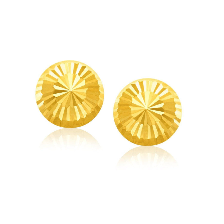 14k Yellow Gold Diamond Cut Flat Design Stud Earrings - Ellie Belle