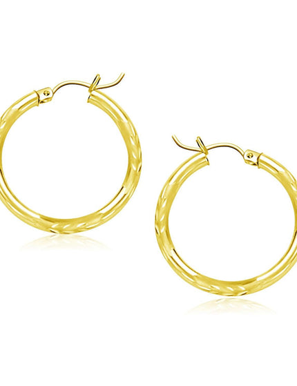 14k Yellow Gold Diamond Cut Hoop Earrings (20mm) - Ellie Belle