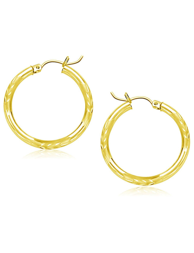 14k Yellow Gold Diamond Cut Hoop Earrings (25mm) - Ellie Belle