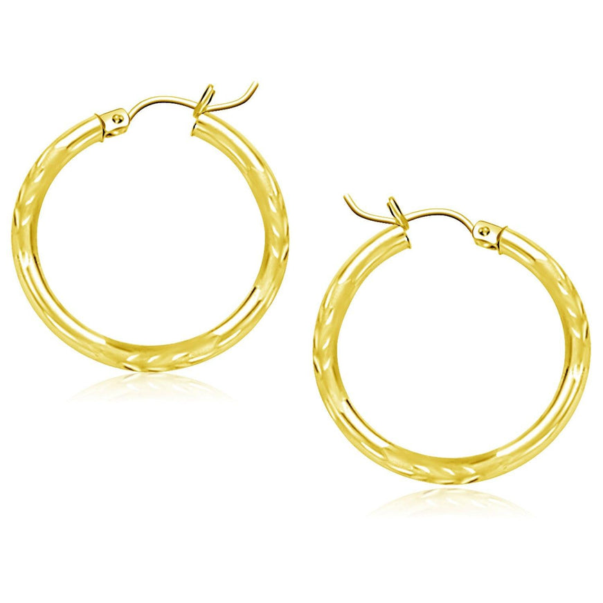 14k Yellow Gold Diamond Cut Hoop Earrings (25mm) - Ellie Belle