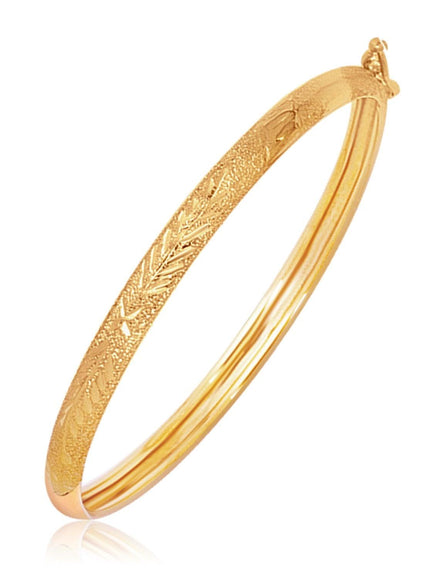 14k Yellow Gold Diamond Cut Motif Dome Style Children's Bangle - Ellie Belle