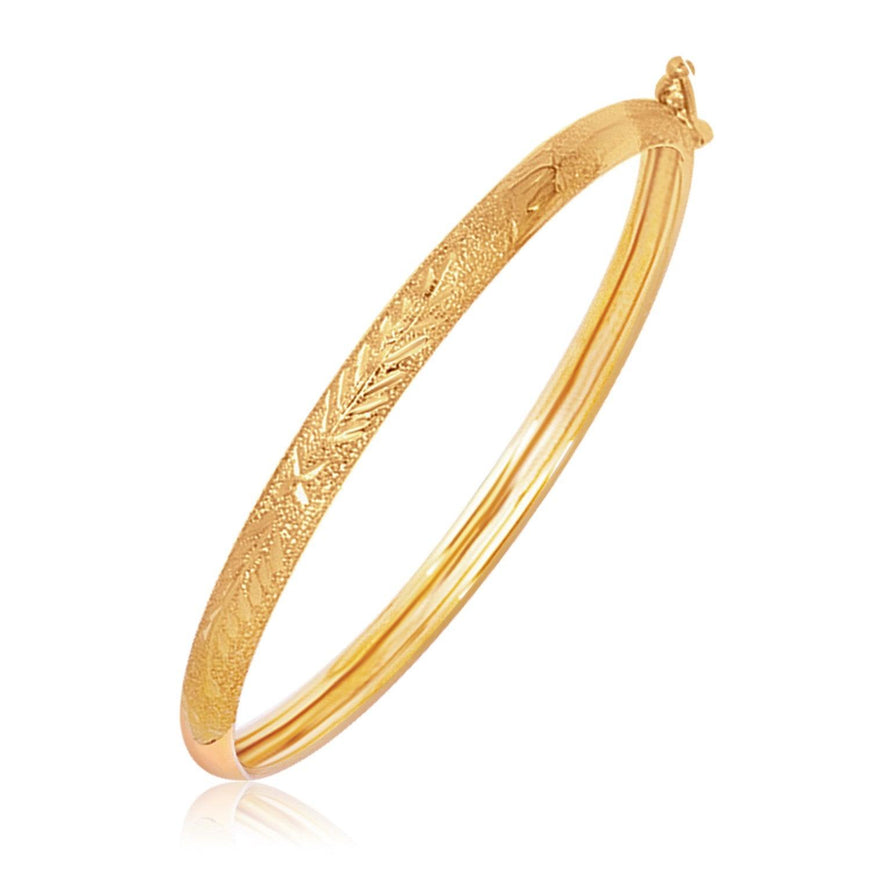 14k Yellow Gold Diamond Cut Motif Dome Style Children's Bangle - Ellie Belle