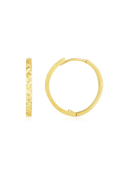 14k Yellow Gold Diamond Cut Textured Huggie Earrings - Ellie Belle