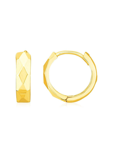 14K Yellow Gold Diamond Motif Faceted Huggie Earrings - Ellie Belle