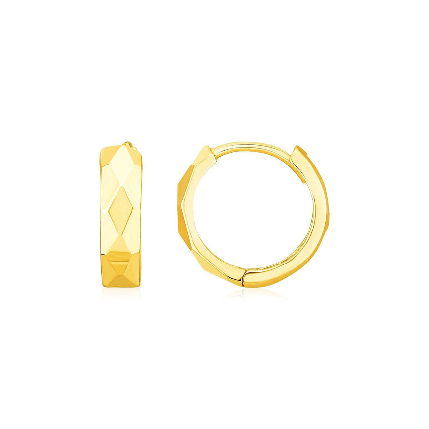 14K Yellow Gold Diamond Motif Faceted Huggie Earrings - Ellie Belle