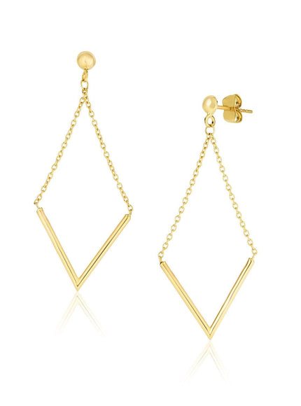 14k Yellow Gold Diamond Shape Chain Drop Earrings - Ellie Belle