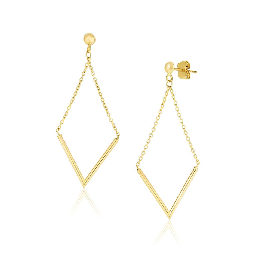 14k Yellow Gold Diamond Shape Chain Drop Earrings - Ellie Belle