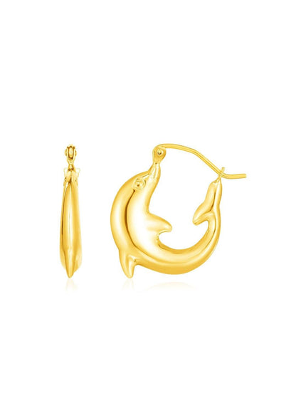 14K Yellow Gold Dolphin Hoop Earrings - Ellie Belle