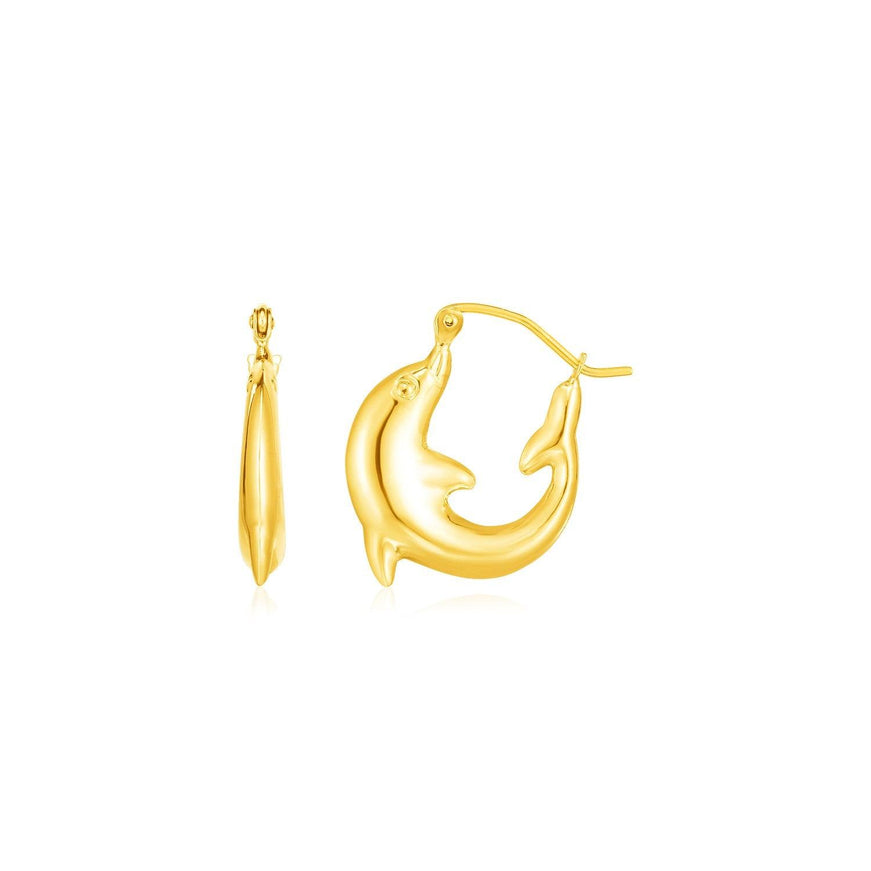 14K Yellow Gold Dolphin Hoop Earrings - Ellie Belle