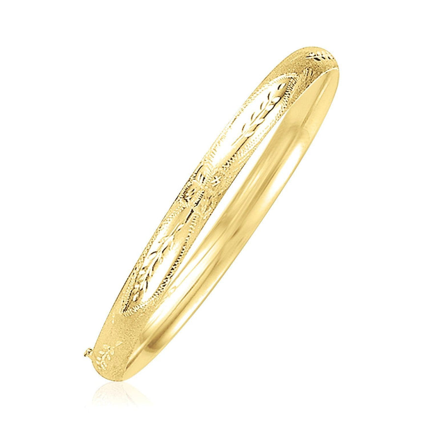 14k Yellow Gold Dome Florentine Design Bangle - Ellie Belle