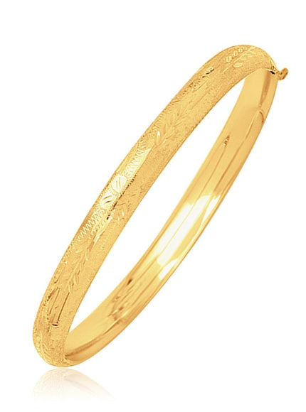 14k Yellow Gold Dome Motif Children's Bangle with Diamond Cuts - Ellie Belle