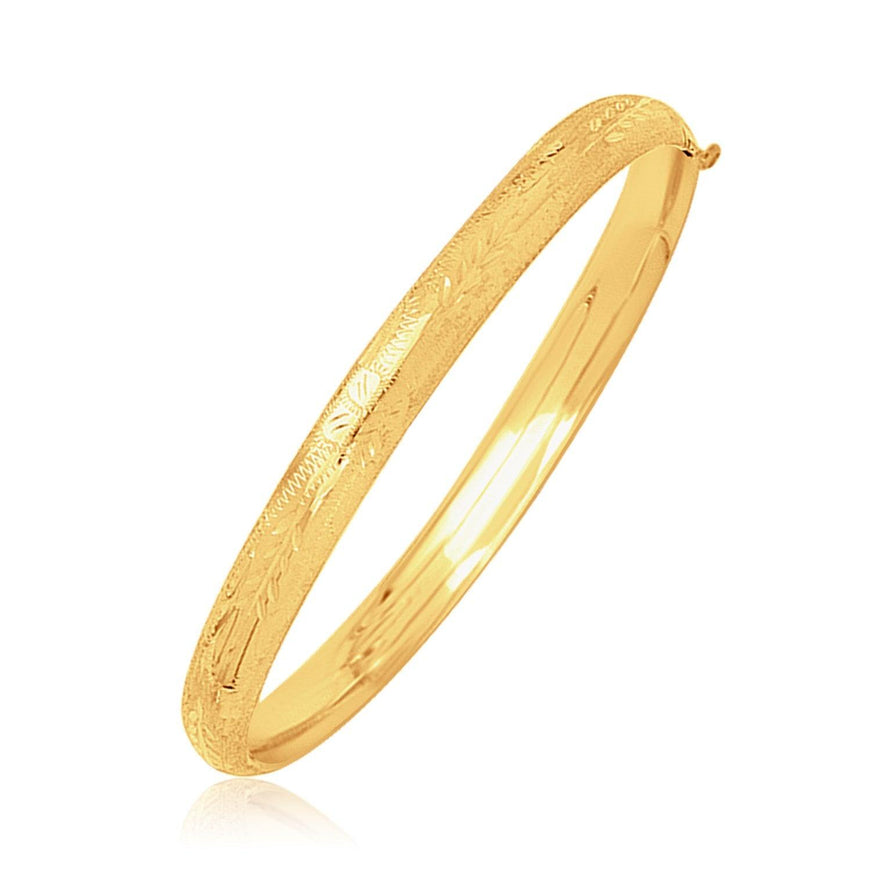 14k Yellow Gold Dome Motif Children's Bangle with Diamond Cuts - Ellie Belle