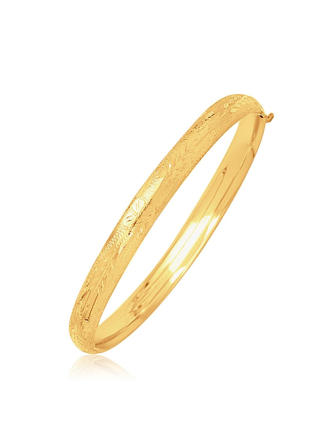14k Yellow Gold Dome Motif Children's Bangle with Diamond Cuts - Ellie Belle