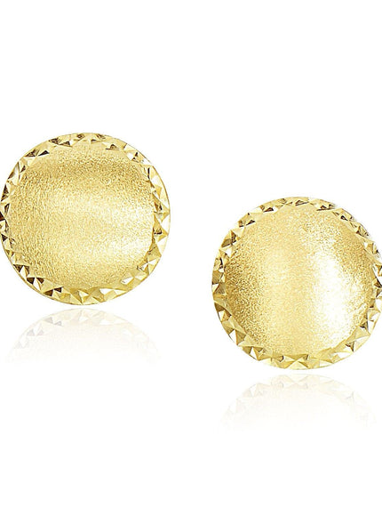 14k Yellow Gold Dome Satin Finish Earrings with Diamond Cut Edge - Ellie Belle