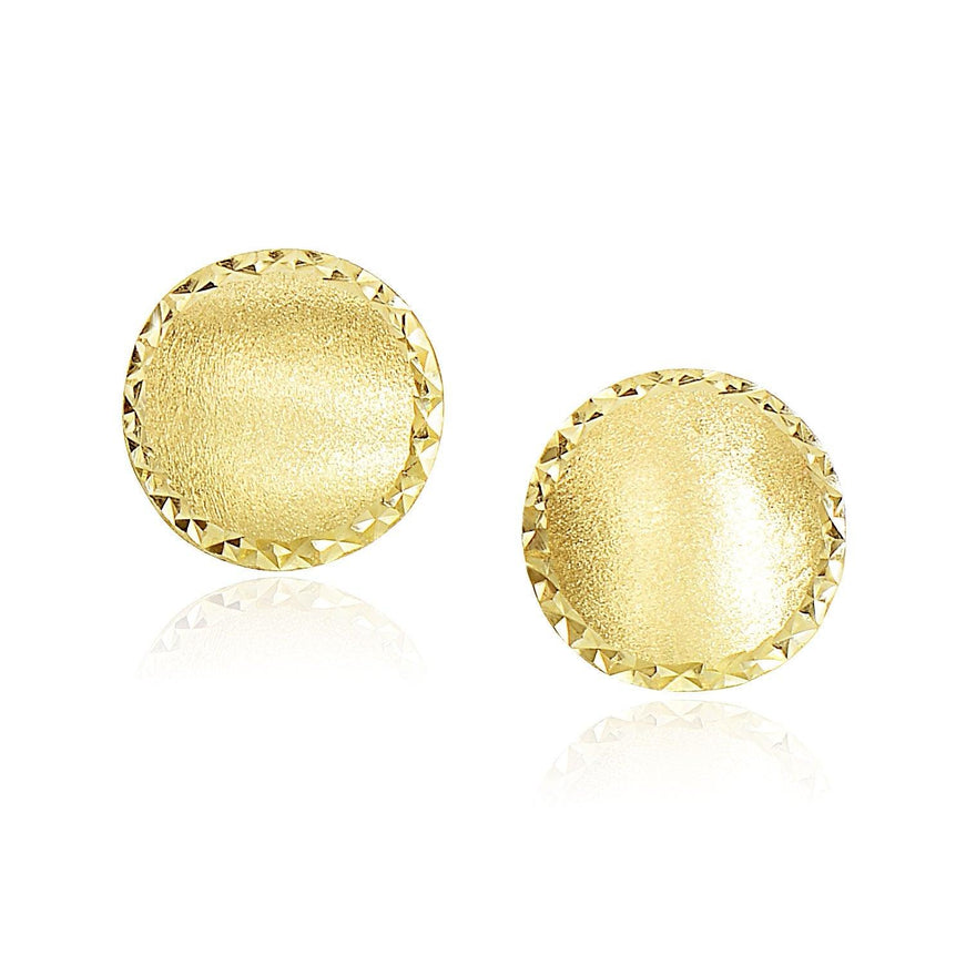 14k Yellow Gold Dome Satin Finish Earrings with Diamond Cut Edge - Ellie Belle