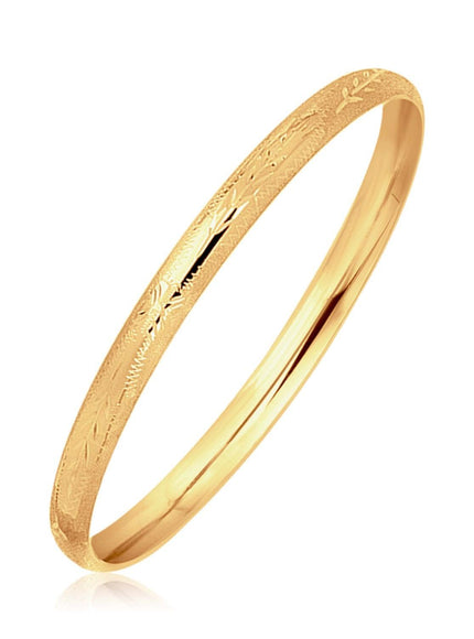 14k Yellow Gold Dome Style Children's Bangle with Diamond Cuts - Ellie Belle