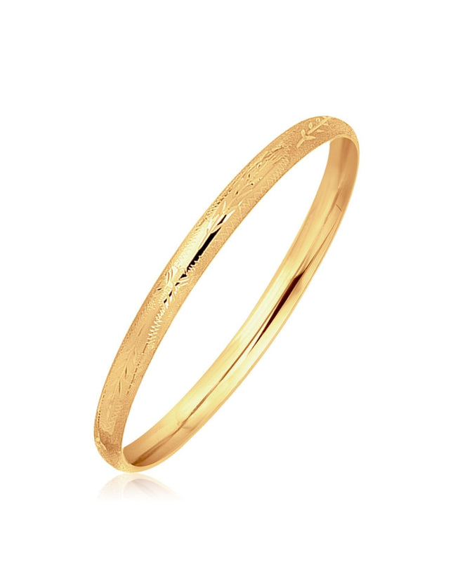 14k Yellow Gold Dome Style Children's Bangle with Diamond Cuts - Ellie Belle