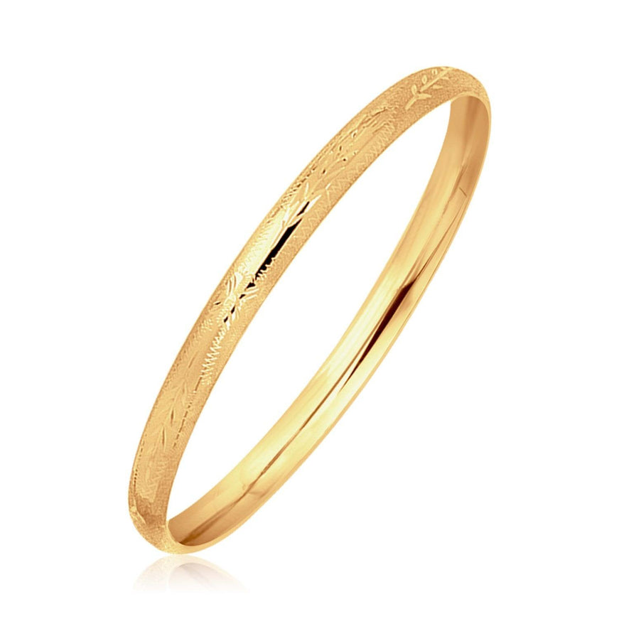 14k Yellow Gold Dome Style Children's Bangle with Diamond Cuts - Ellie Belle