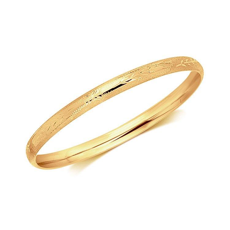 14k Yellow Gold Dome Style Children's Bangle with Diamond Cuts - Ellie Belle